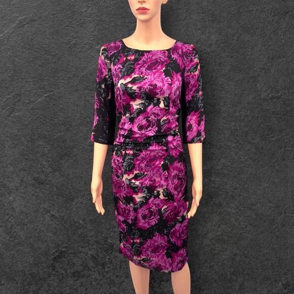 Tracy Reese Womens Textured Silk Jacquard Cocktail Dress 6 Fuchsia Pink Floral - Picture 14 of 16